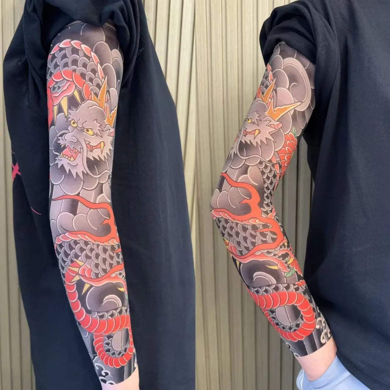 Unisex nylon sun protection ice sleeve with dragon pattern for outdoor sports