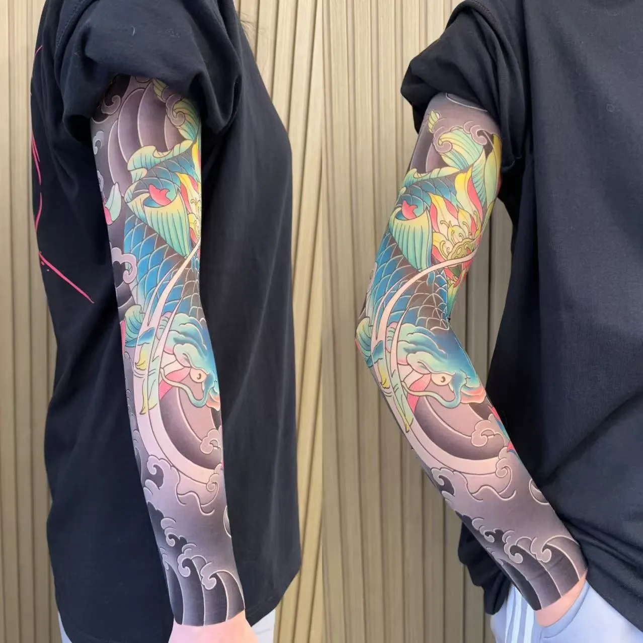Unisex nylon sun protection ice sleeve with dragon pattern for outdoor sports