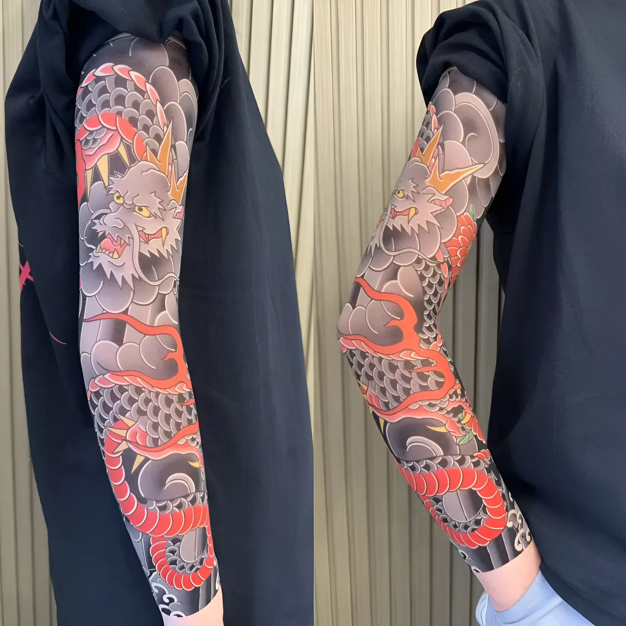 Unisex nylon sun protection ice sleeve with dragon pattern for outdoor sports