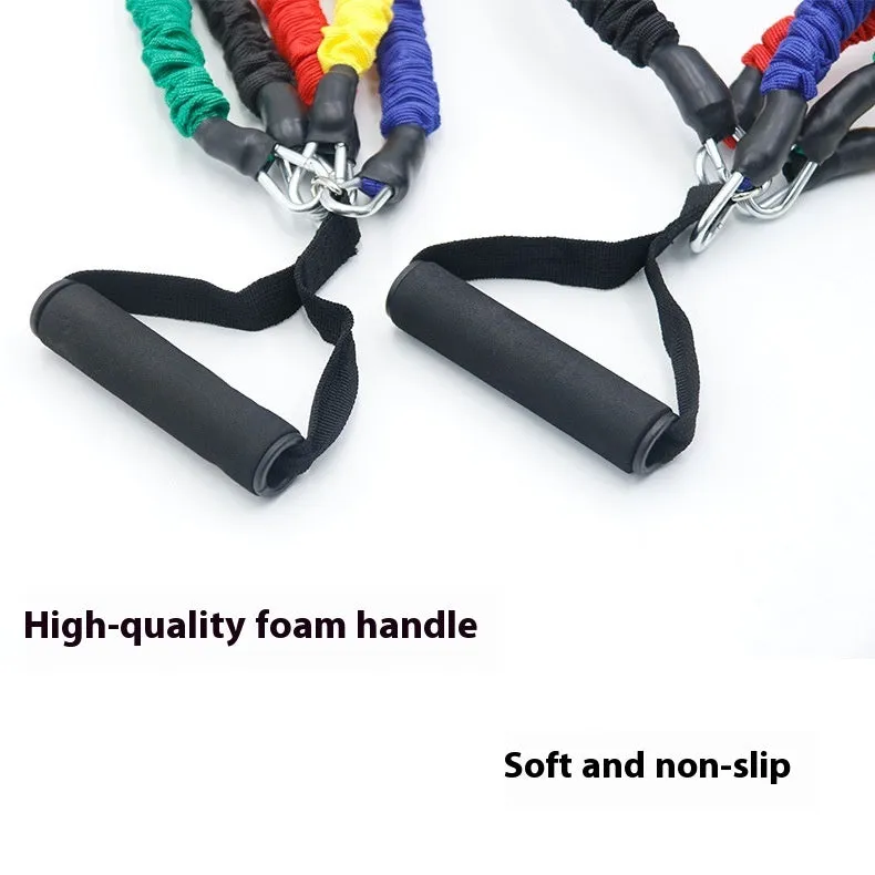 Multi-functional TPE resistance tube 11-piece set with climbing hook ribbons for home fitness exercise