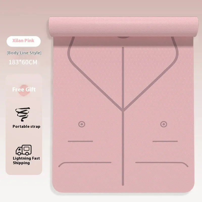 Striped TPE yoga mat in pink, 183x60cm with 6mm thickness for anti-skid shock absorption during home fitness