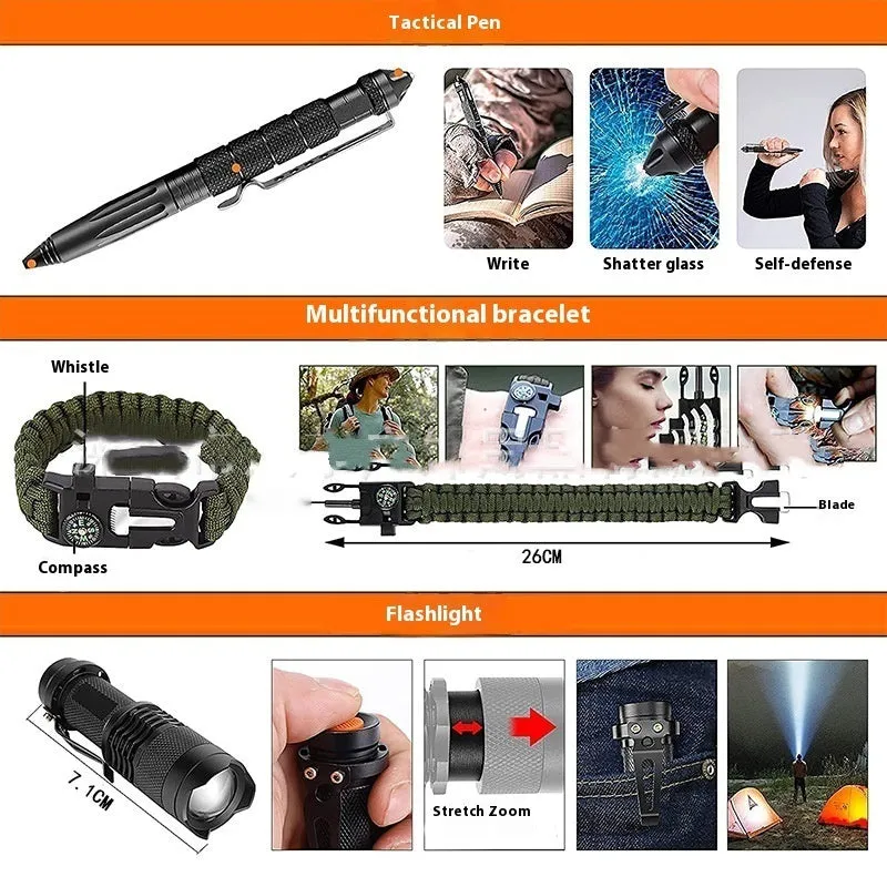 Compact outdoor camping first aid kit survival tools suit measuring 20.5x15x9.5cm in a portable case
