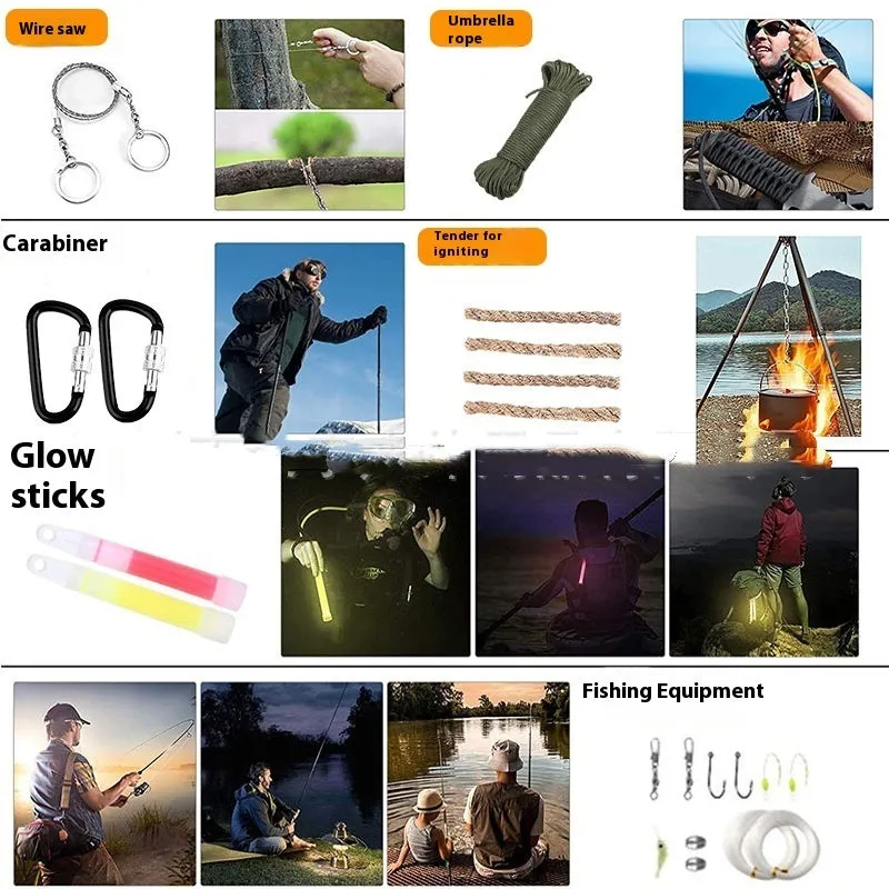 Compact outdoor camping first aid kit survival tools suit measuring 20.5x15x9.5cm in a portable case