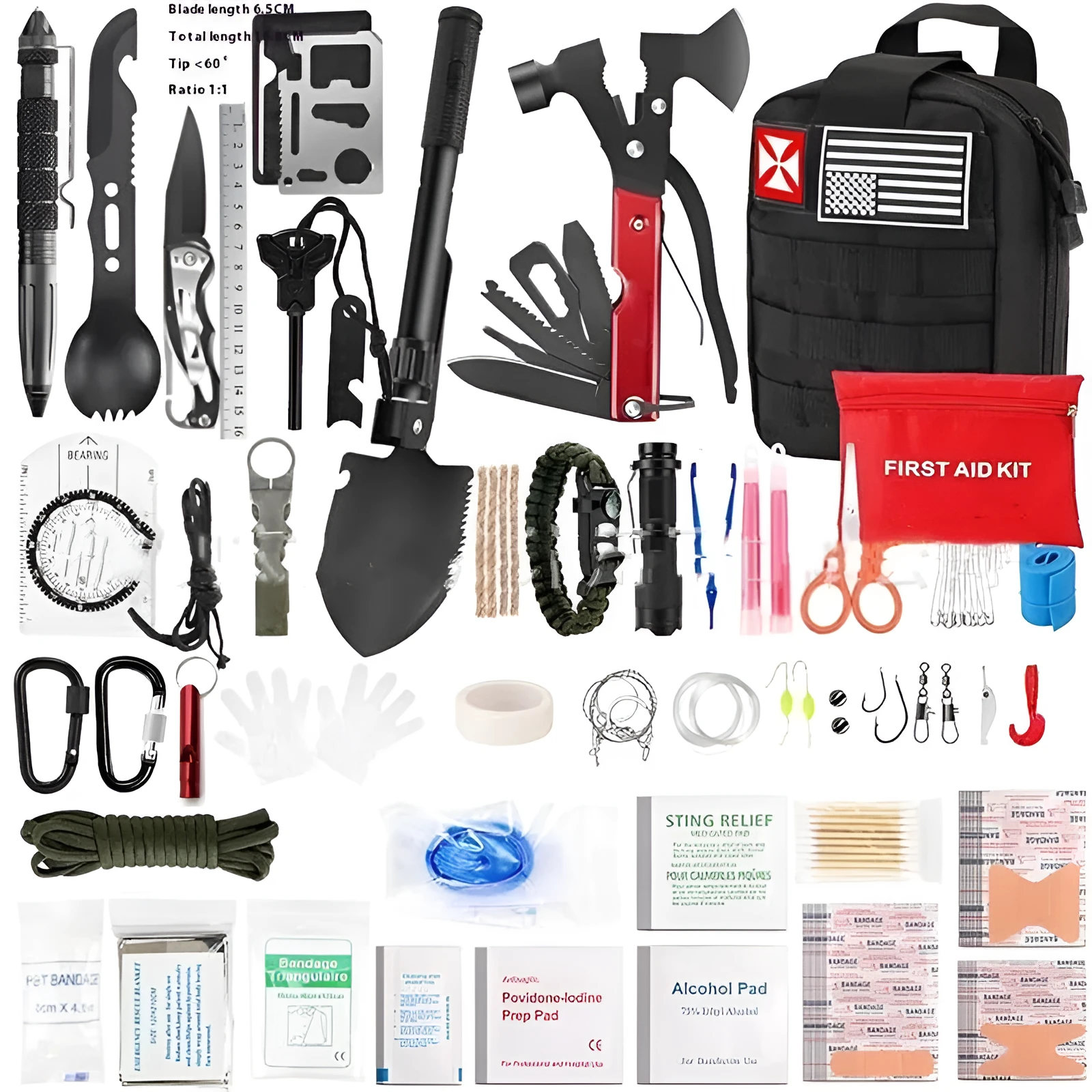 Compact outdoor camping first aid kit survival tools suit measuring 20.5x15x9.5cm in a portable case