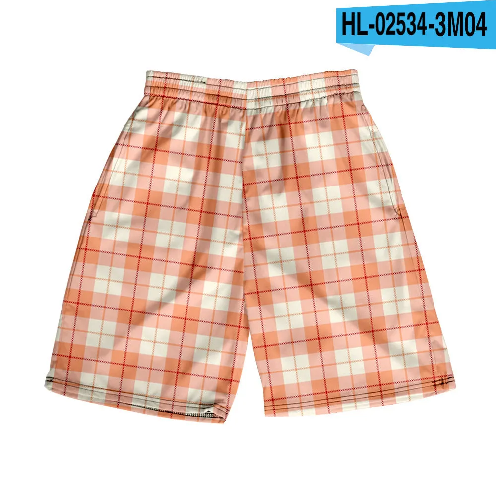 Men's straight-leg plaid shorts in polyester fabric with elastic waistband available in multiple solid colours