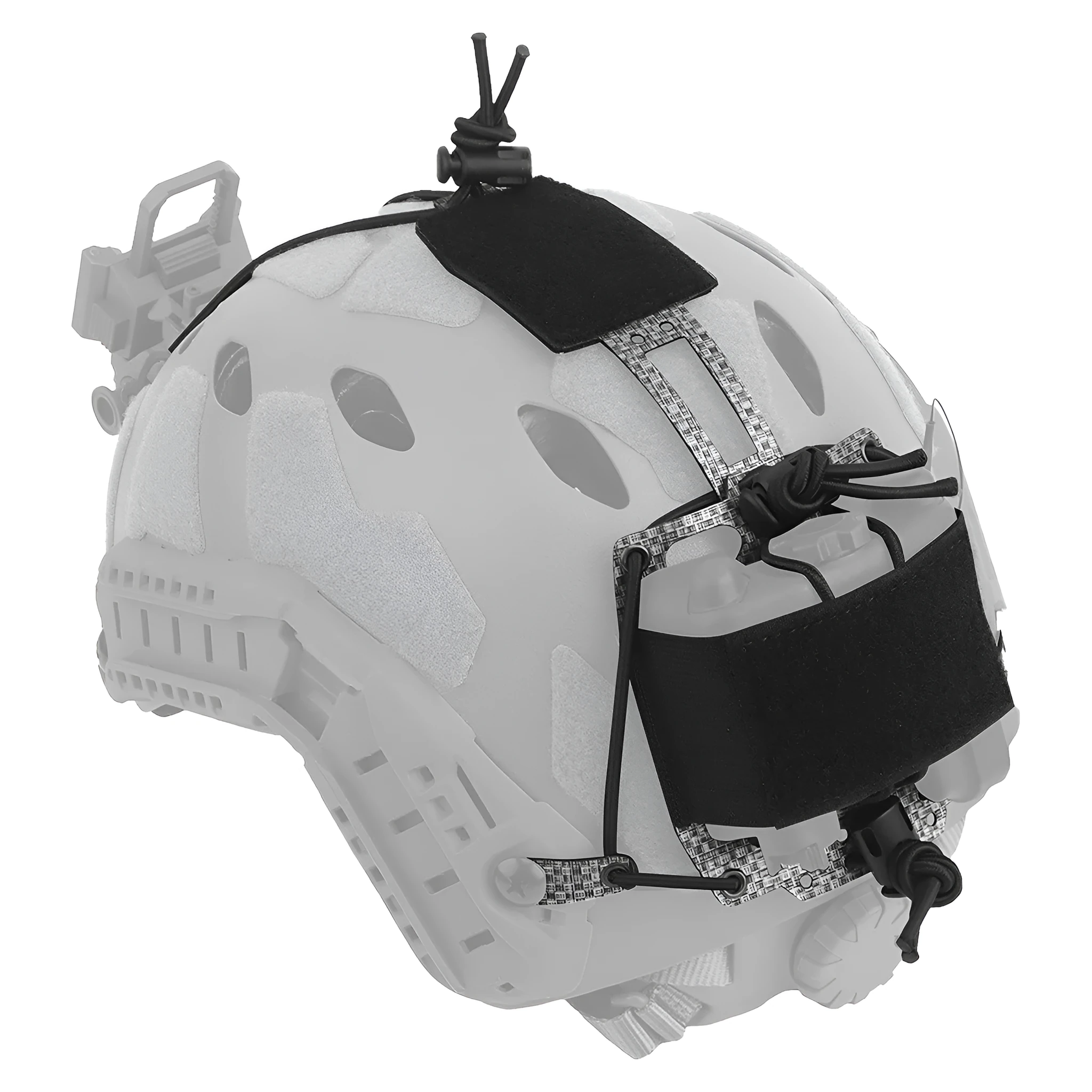 Battery box helmet bag in army green nylon attached to tactical helmet for outdoor storage
