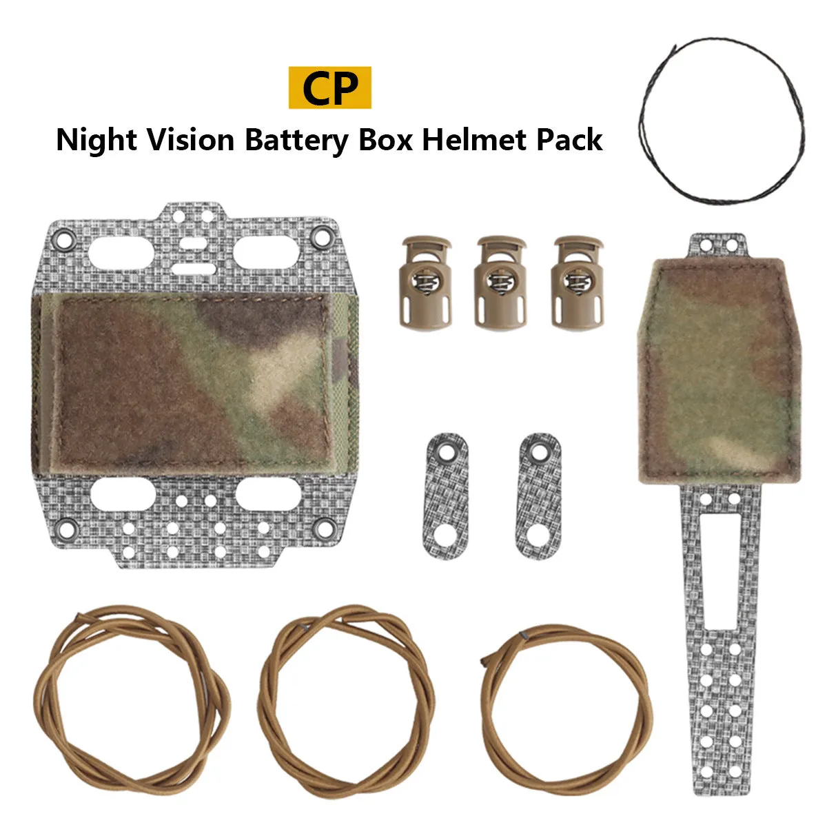 Battery box helmet bag in army green nylon attached to tactical helmet for outdoor storage