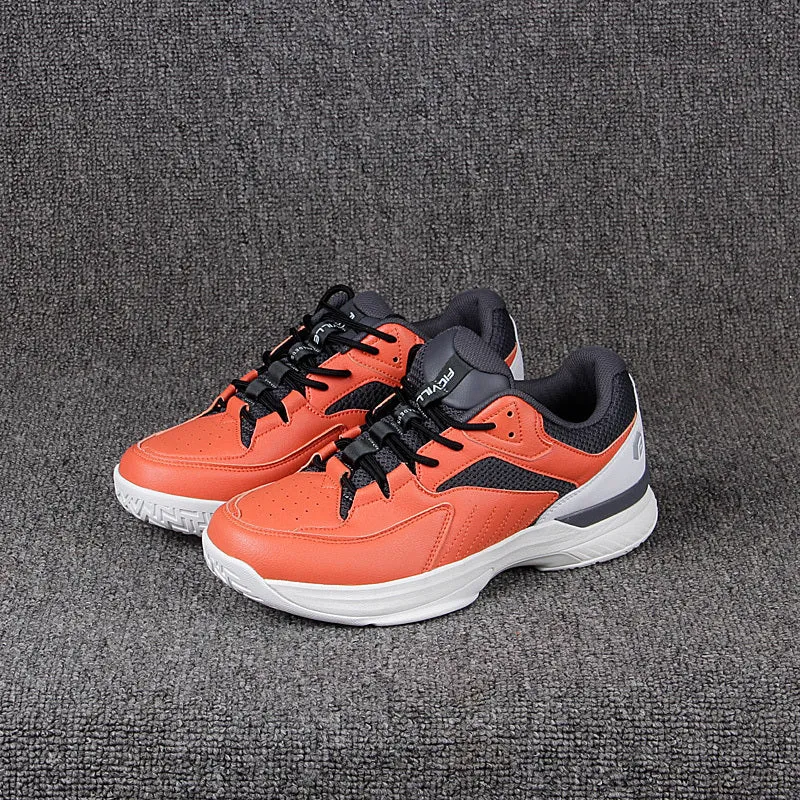 FitVille orange wide last training shoe for men with suede and fabric upper, side view