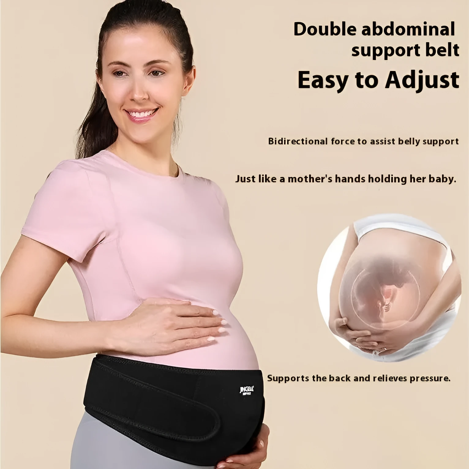 Maternity belt prenatal abdominal lift support in black with breathable fabric for waist protection during running