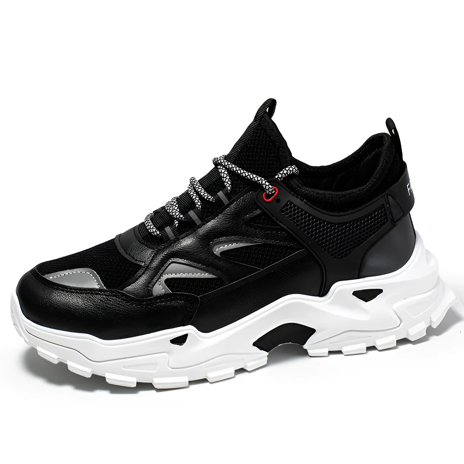 Four Seasons Sports Daddy Shoes mesh leather trainers in grey side view