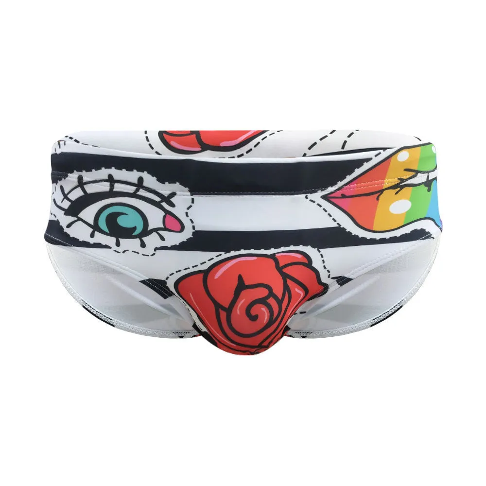 Men's striped tight underwear in rose colour nylon with polyester lining, available in sizes M to XXL