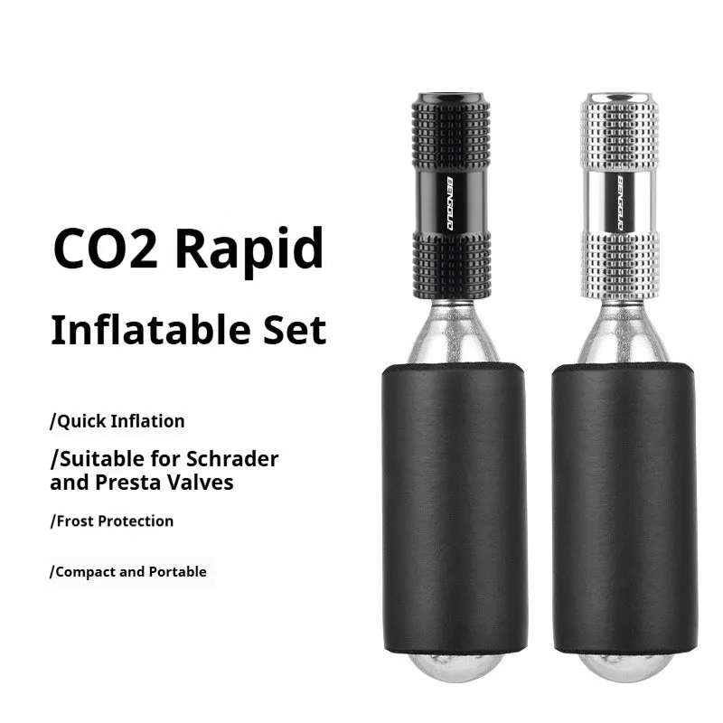 Portable air nozzle for bicycle inflation in black aluminium alloy, with fast charging pump attachment