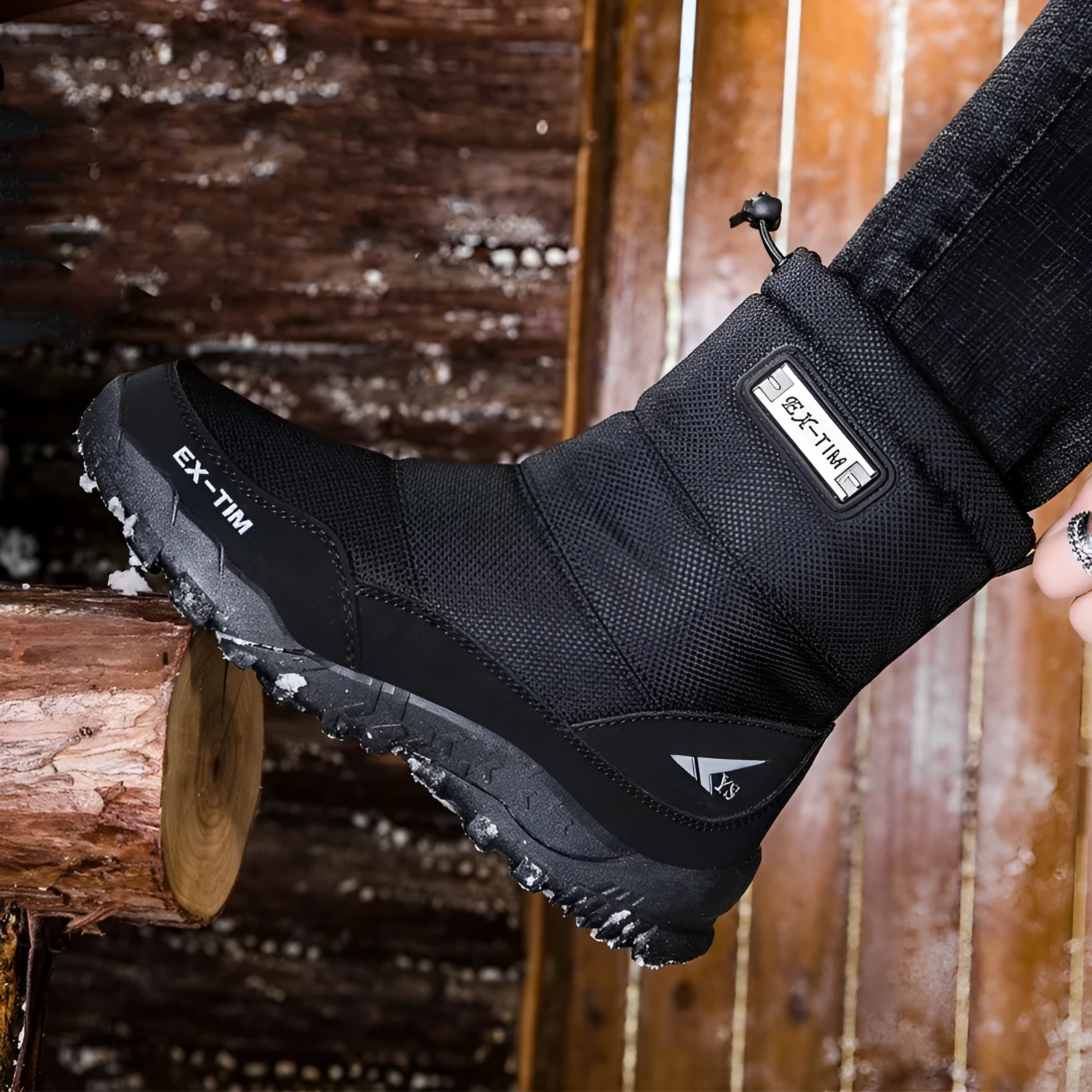 Men's waterproof snow boots with fleece lining, canvas upper, side zipper, and mid heel in multiple winter colours