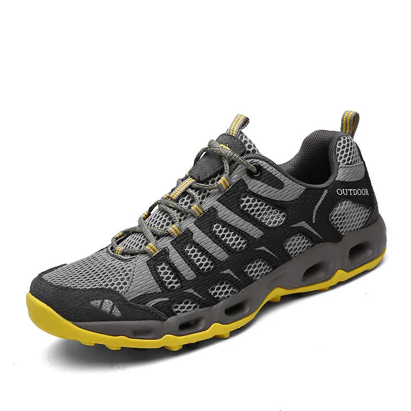 Breathable mesh travel shoes for men and women with rubber sole, available in multiple colours