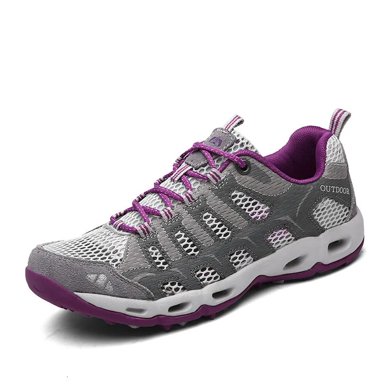 Breathable mesh travel shoes for men and women with rubber sole, available in multiple colours