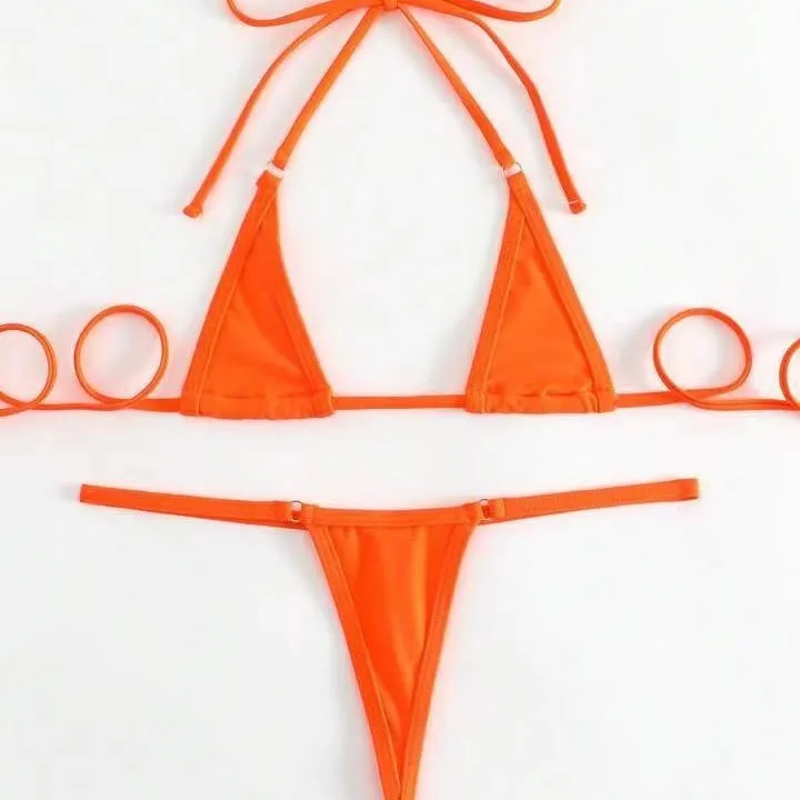 Solid colour three point backless bikini set for women in multiple colours including white and black