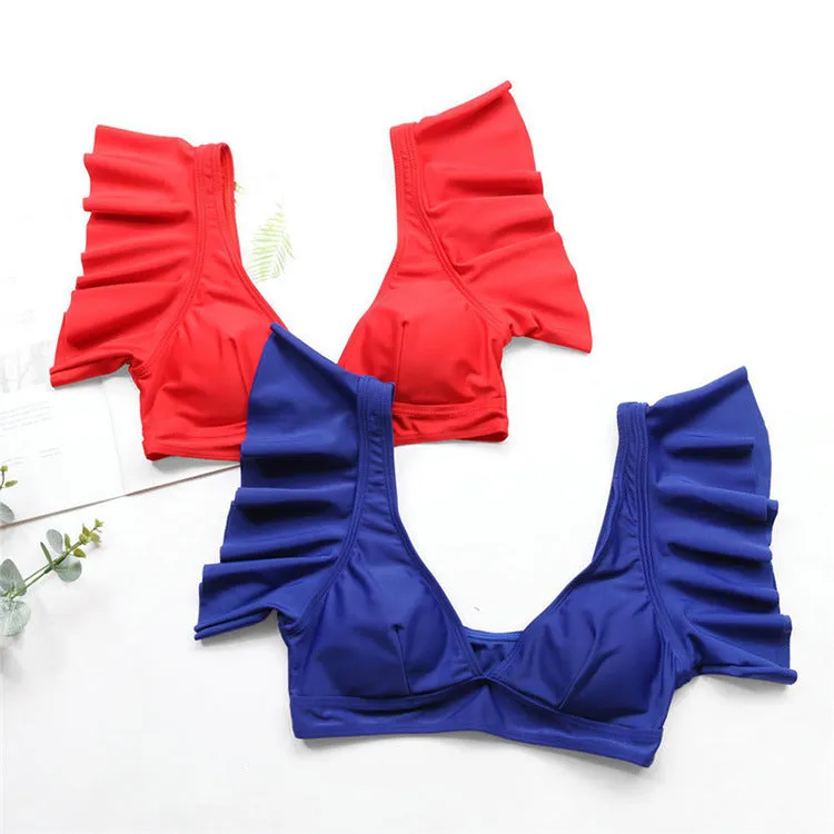 Women's polyester two-piece swimsuit in blue red and yellow colours available in sizes S to XL