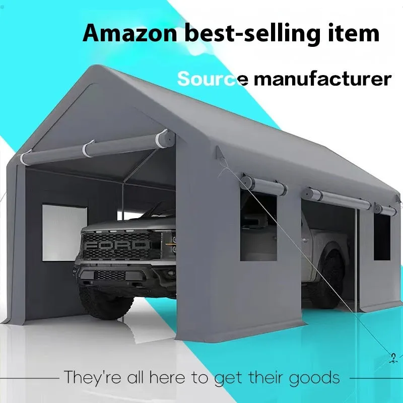 Portable 3x6m canopy sunshade with steel frame and PE ribbon four-side protection cloth for outdoor stall