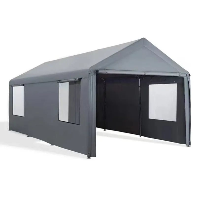 Portable 3x6m canopy sunshade with steel frame and PE ribbon four-side protection cloth for outdoor stall