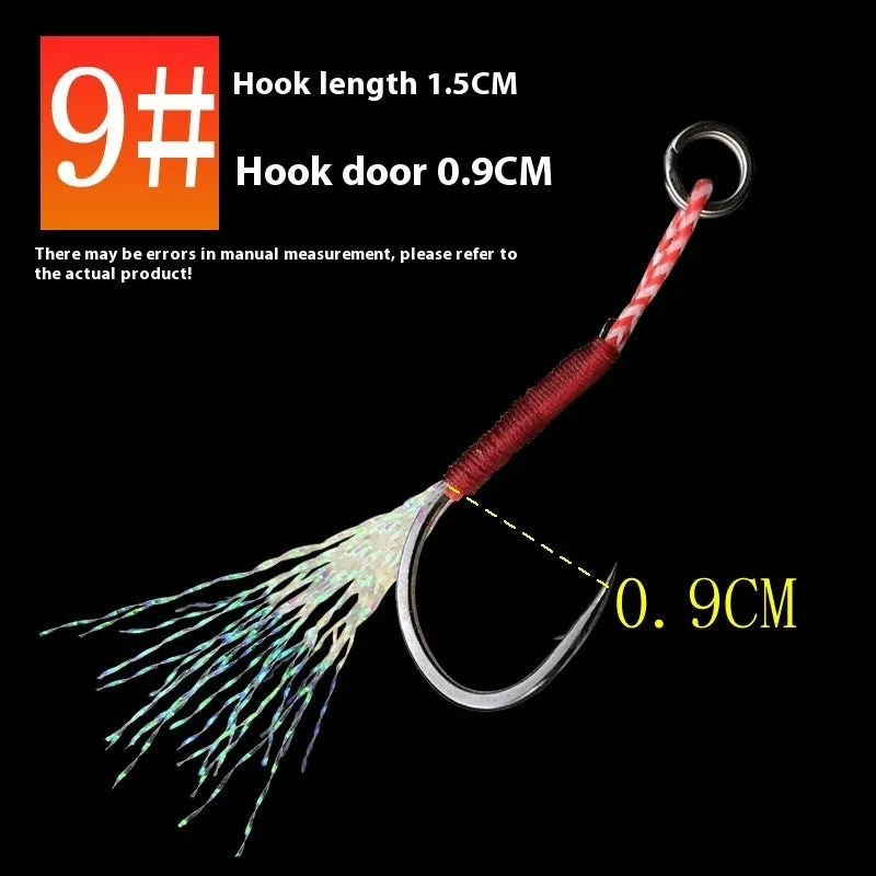Six bright wire iron plate single fishing hooks in sizes No. 9, 10, 11, 12, 13, and 14 for boat and sea fishing.