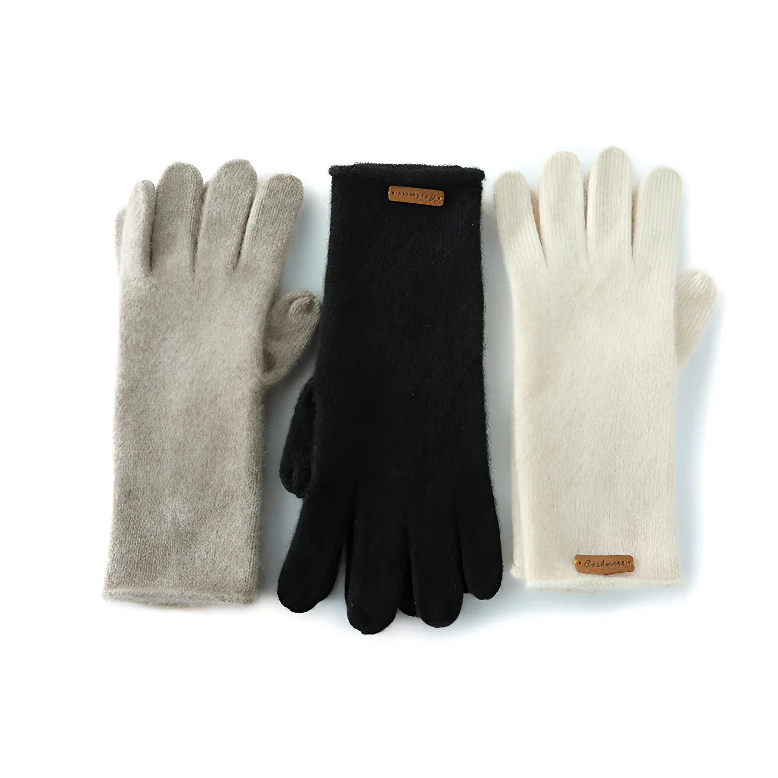 Cashmere winter unisex gloves with jacquard pattern, touch screen function, in black colour option