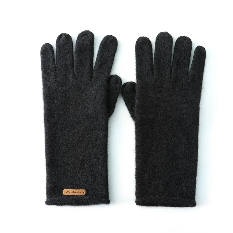 Cashmere winter unisex gloves with jacquard pattern, touch screen function, in black colour option