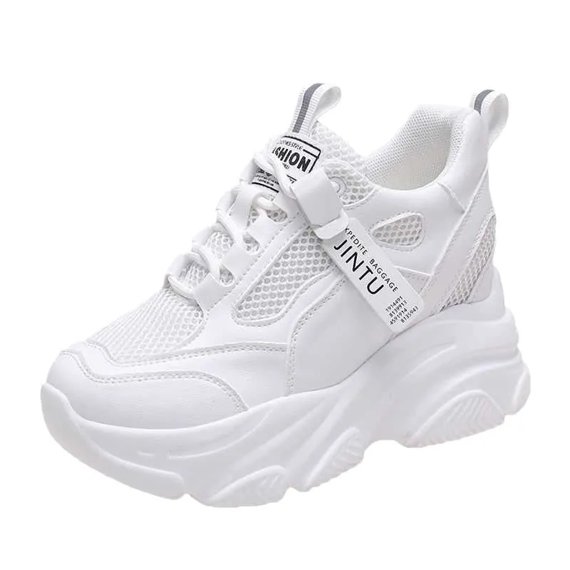 Women's platform casual shoes with mesh upper, hollow-out design, and toe holder style