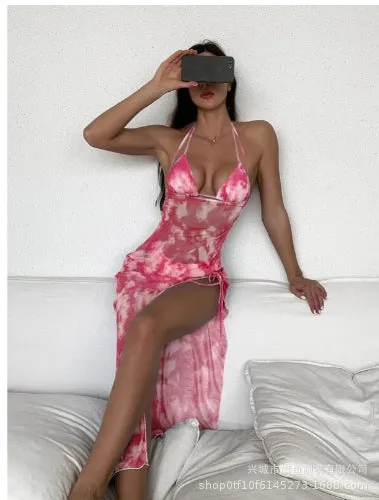 Three-piece multicolor printed polyester bikini set in Pattern 12, available in sizes S to XL