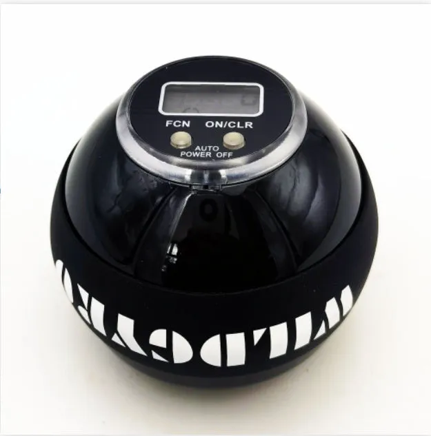 Self-starting luminous wrist strength ball in black with PC ABS silicone housing and ferroalloy core for grip training