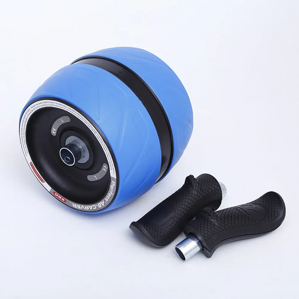 Blue abdominal wheel with carbon steel spring and rubber wheel on a floor