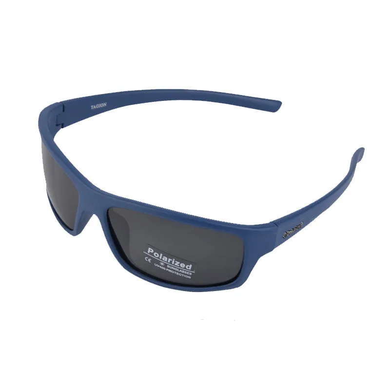 Polarized sunglasses for men and women with PC lens in bright black and gray finish