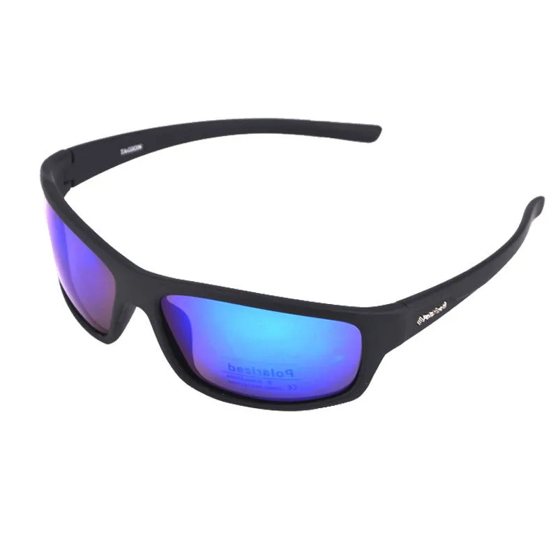 Polarized sunglasses for men and women with PC lens in bright black and gray finish