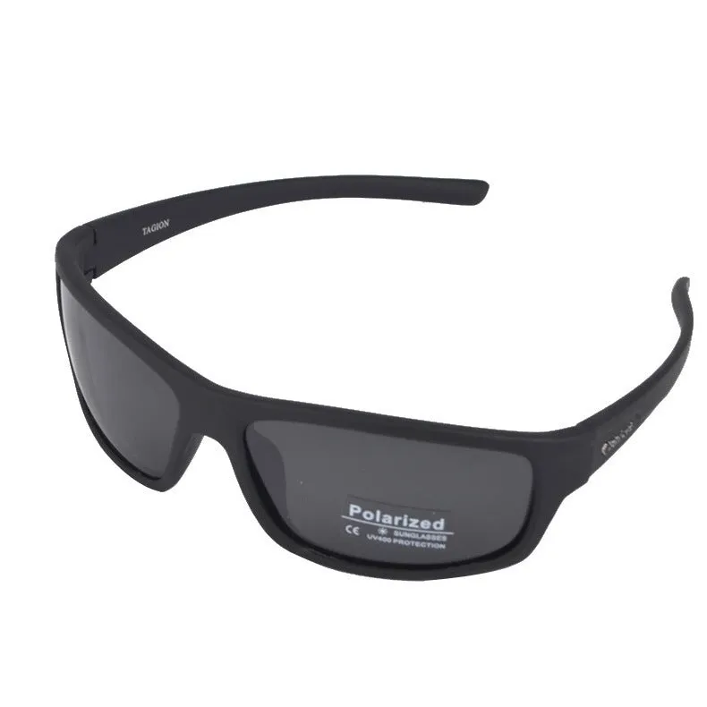 Polarized sunglasses for men and women with PC lens in bright black and gray finish
