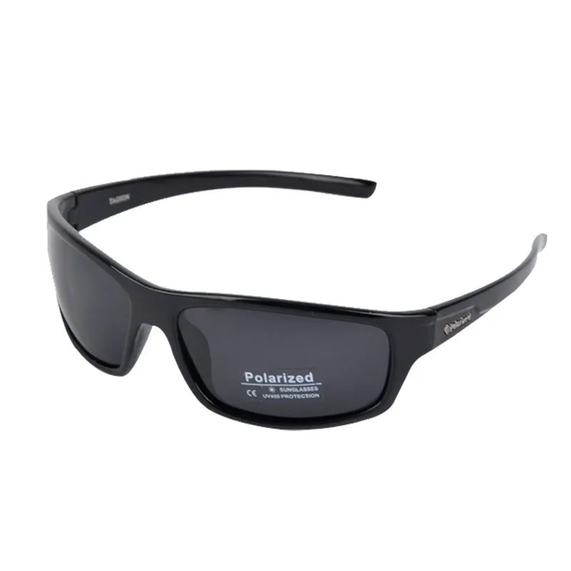 Polarized sunglasses for men and women with PC lens in bright black and gray finish