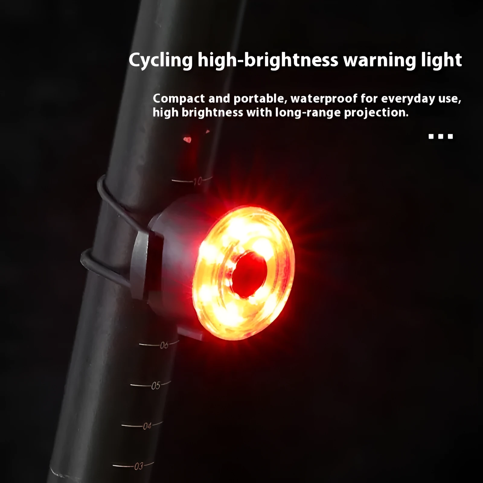 Round red bike warning light with silicone straps and USB cable for night riding