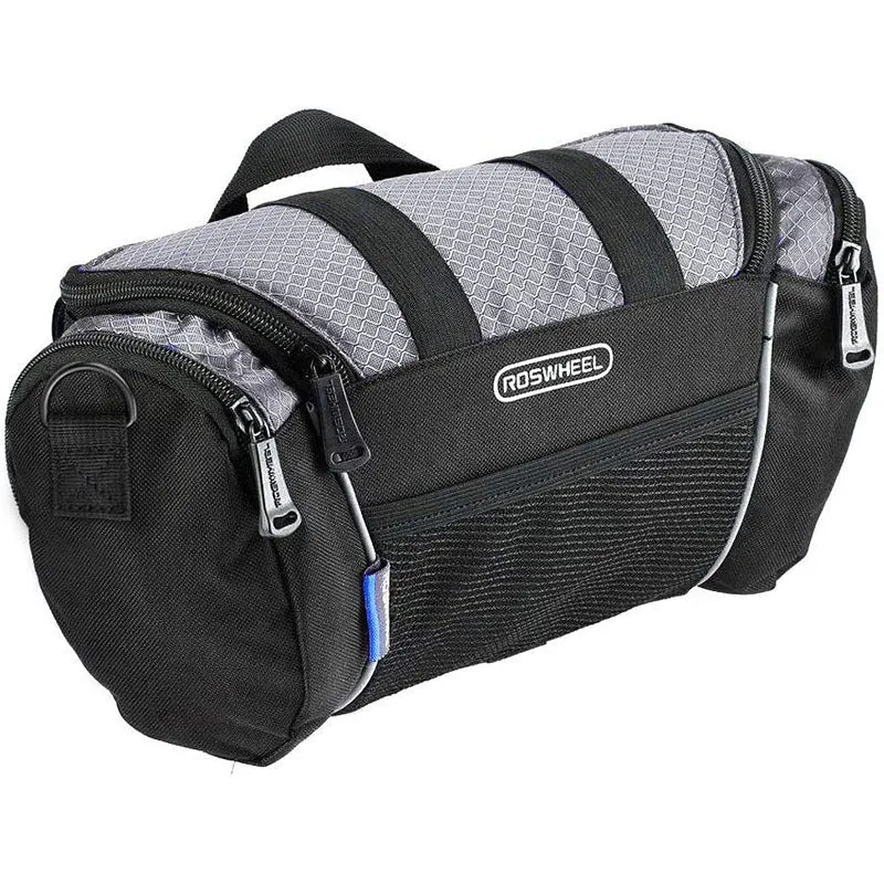 Canvas bicycle handlebar bag in navy blue with 32x11x17cm dimensions for mountain bike use