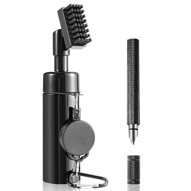 Six black plastic golf club cleaning tools arranged together for groove debris removal