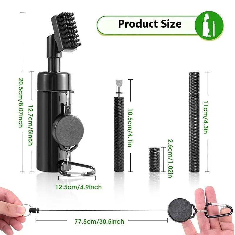 Six black plastic golf club cleaning tools arranged together for groove debris removal