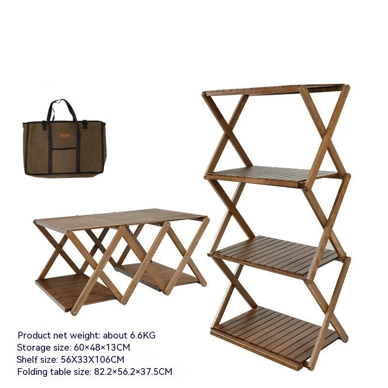 Solid wood folding camping table with storage bag for outdoor picnic barbecue beach use