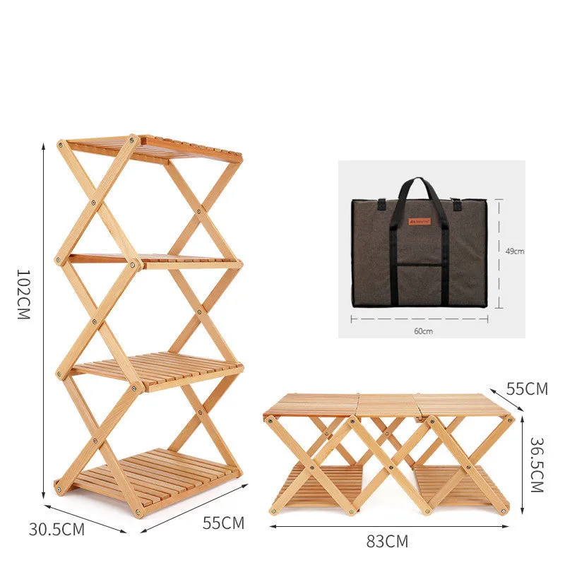 Solid wood folding camping table with storage bag for outdoor picnic barbecue beach use