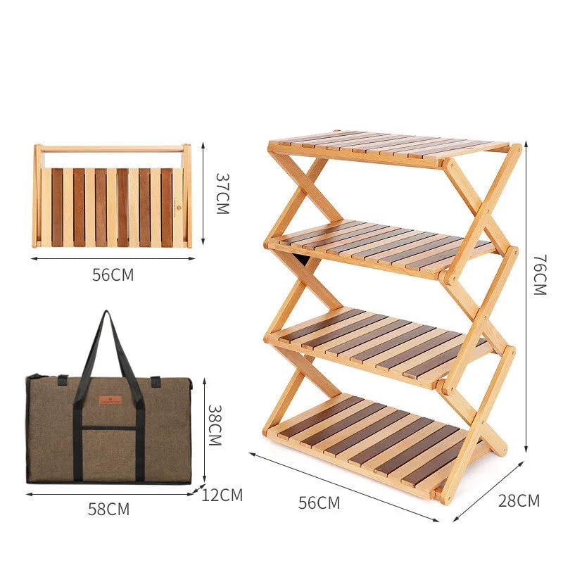 Solid wood folding camping table with storage bag for outdoor picnic barbecue beach use