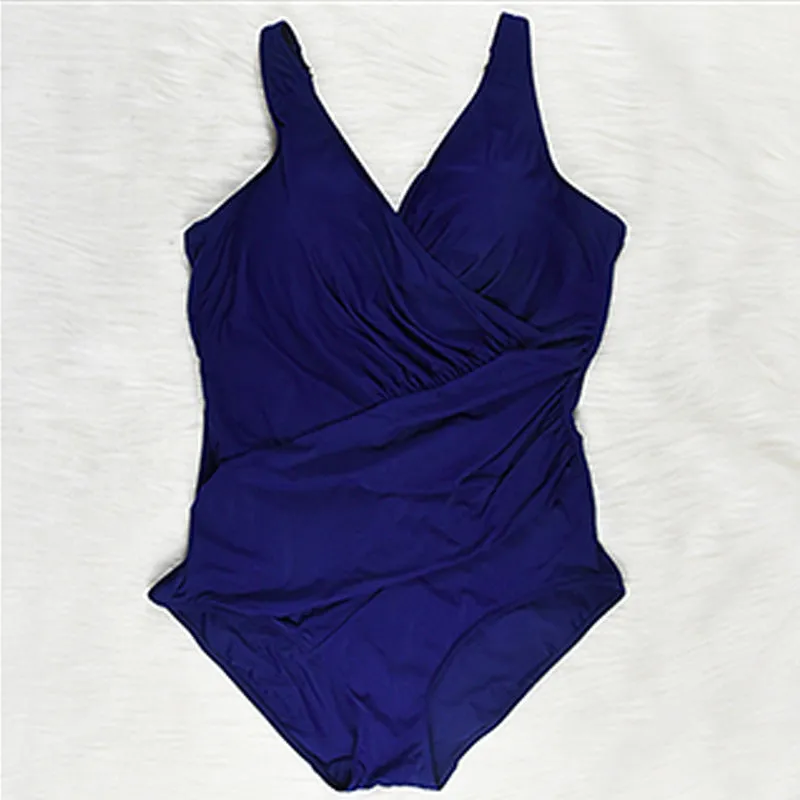 Plus size high-waist one-piece nylon blend swimwear in navy, sizes 4XL to 8XL