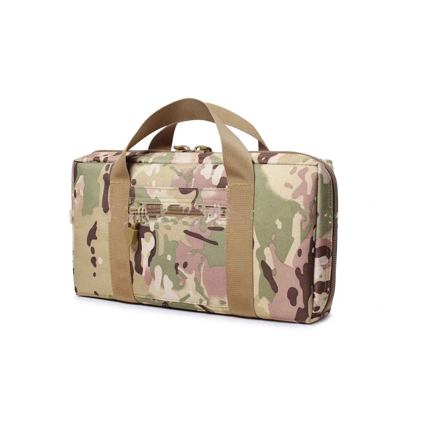 Tactical gun bag in Khaki colour with thick webbing and 15-inch size for pistol storage