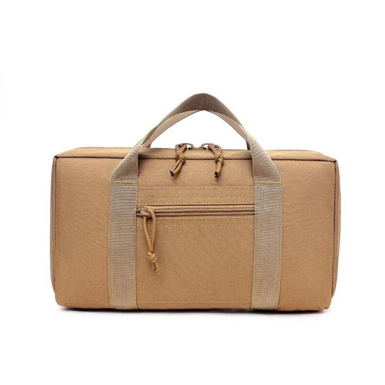 Tactical gun bag in Khaki colour with thick webbing and 15-inch size for pistol storage