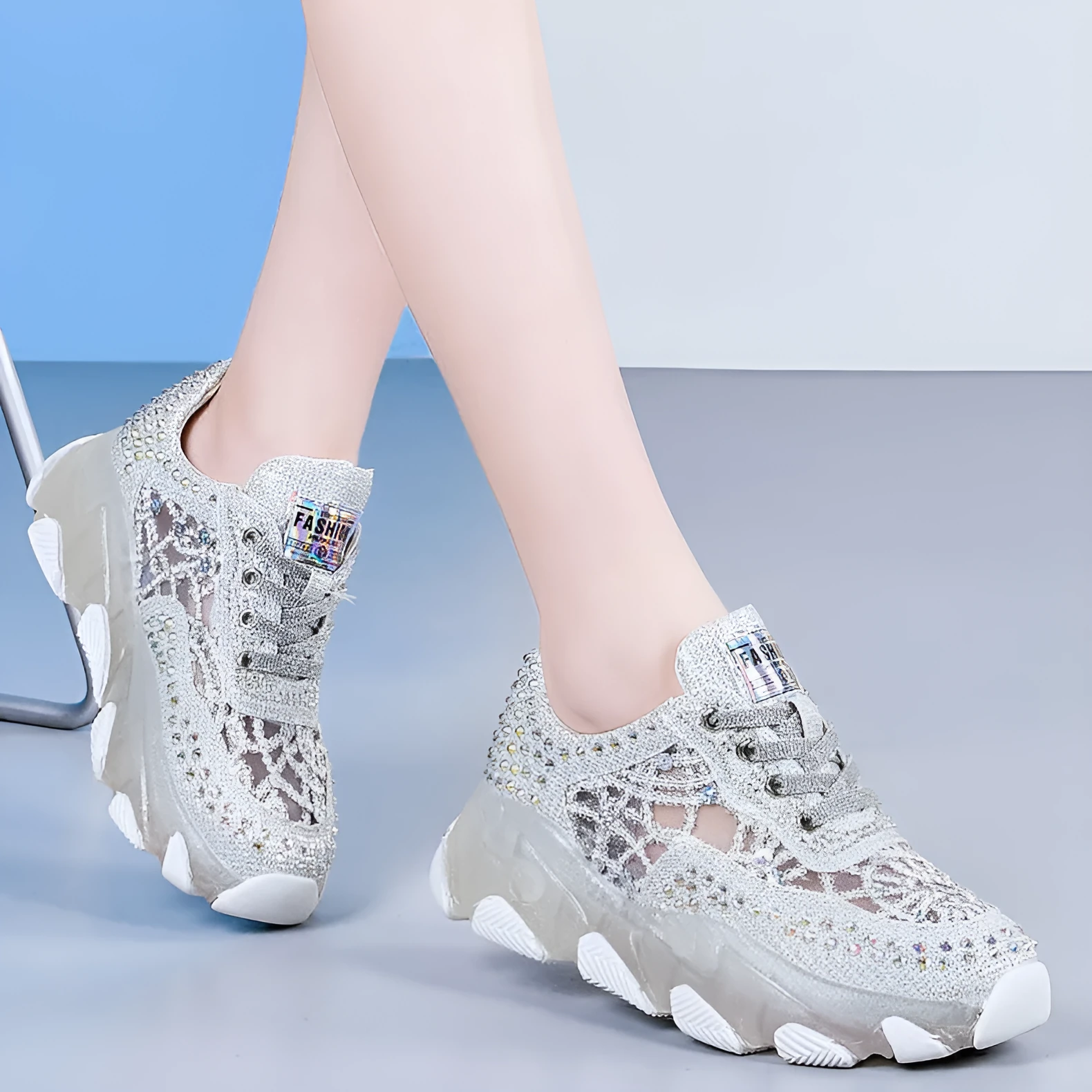 Women's mesh height increasing wedge heel sneakers green white high top breathable casual basketball trainers