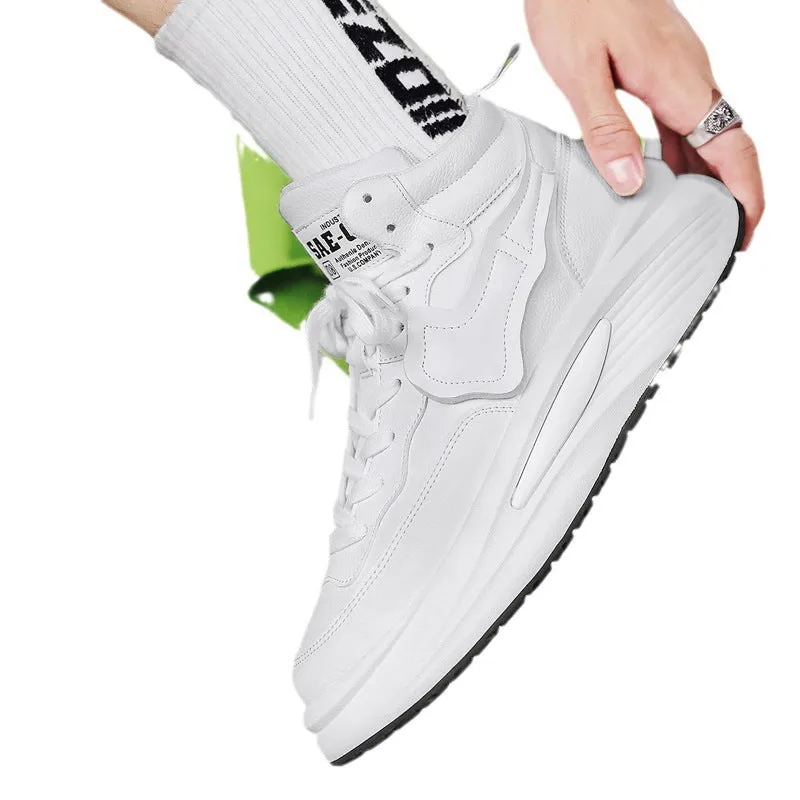 Men's black high-top platform board shoes with round toe and wear-resistant sole