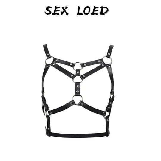 Women's black PU bondage and discipline underwear set with top and bottom pieces and bowknot handcuffs