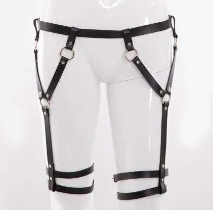 Women's black PU bondage and discipline underwear set with top and bottom pieces and bowknot handcuffs