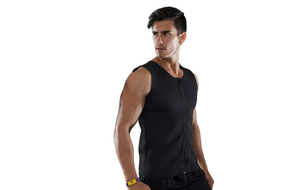 Black fitness sports sweat zipper vest with full front zipper, suitable for gym training in sizes S to 4XL