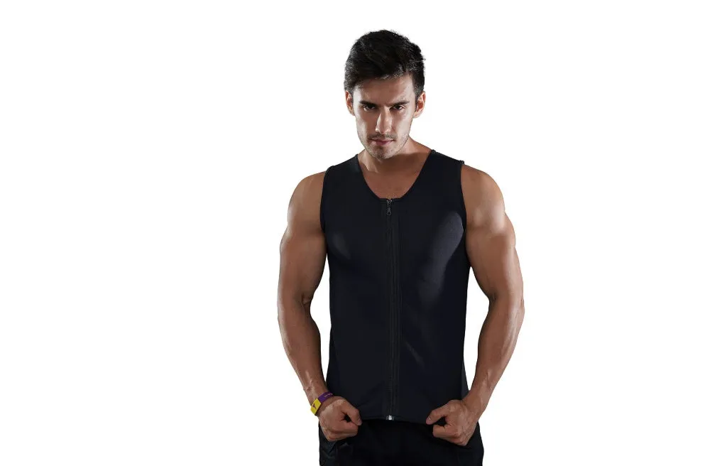 Black fitness sports sweat zipper vest with full front zipper, suitable for gym training in sizes S to 4XL